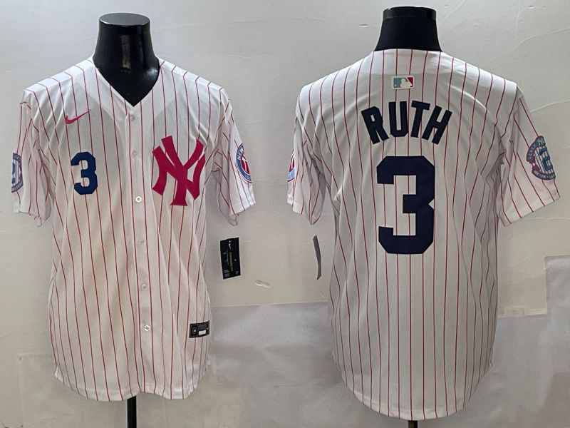 Men New York Yankees #3 Ruth White Stripe Jointly Name Nike 2025 MLB Jersey style 2->new york yankees->MLB Jersey